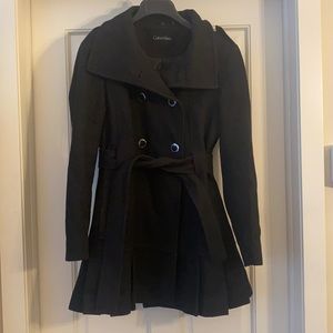 Black Peacoat with Pleated Bottom